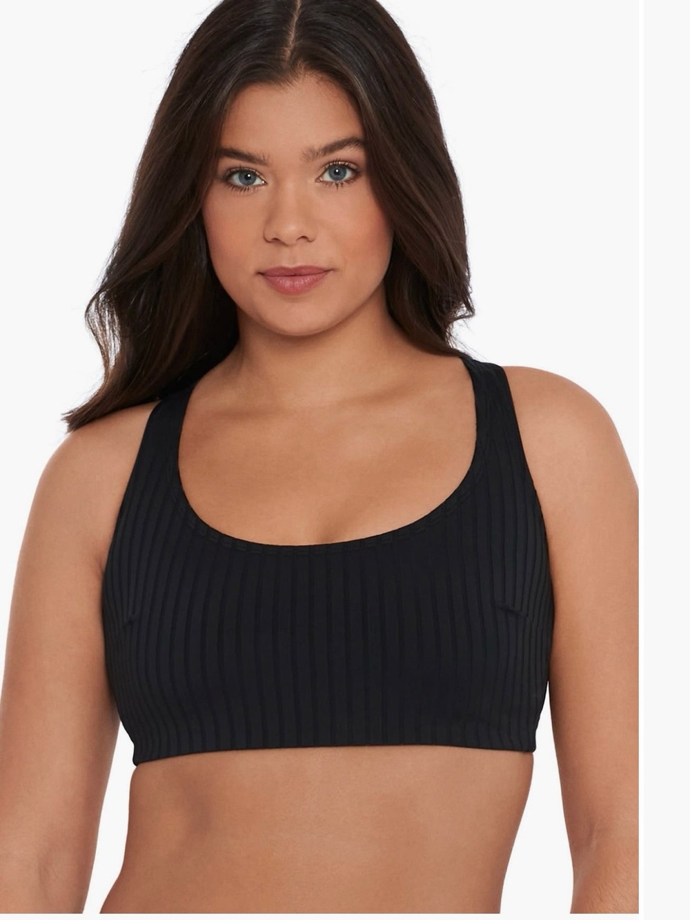 Ribbed Scoop Neck Swim Top - Black